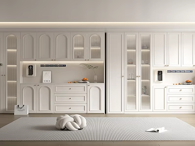 Modern White Sideboard With Cabinets Drawers And Open Shelves In Dining Room Interior 3d model