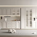 Modern White Sideboard With Cabinets Drawers And Open Shelves In Dining Room Interior