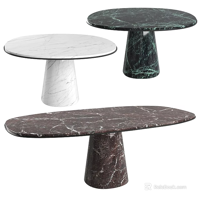 Stylish Marble Dining Tables With Circular Oval Shapes Pedestal Bases And Various Textures 3d model 