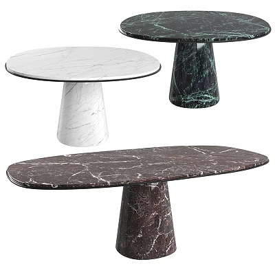 Stylish Marble Dining Tables With Circular Oval Shapes Pedestal Bases And Various Textures 3d model