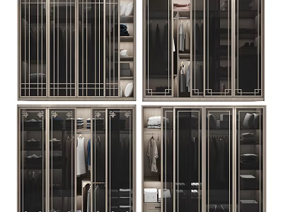 Modern Wardrobe Design With Glass Doors Hanging Rods And Storage Shelves 3d model