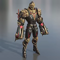 Game Movie Warrior Character In Spiked Gold Black Red Intricate Armor Design