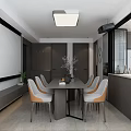 Modern Restaurant Interior With Dining Table Chairs Open Kitchen Ceiling Light And Wall Clock