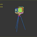 Vintage Electronic Camera With Blue Decorated Body On Metal Tripod Stand