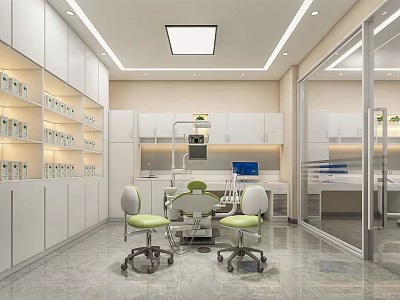 Modern Hospital Outpatient Clinic Interior With Medical Equipment White Cabinets And Treatment Chairs 3d model