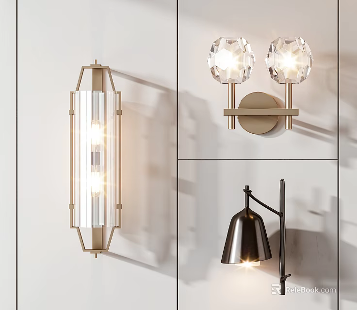 Elegant Modern Wall Sconces With Metal Frame Crystal And Glass Design For Home Decor 3d model 