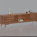 Modern Wooden TV Stand With Drawers Open Shelves Vase Fruits Lamp And Books