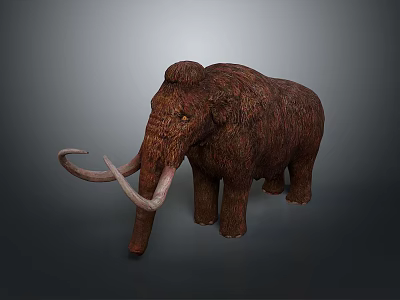 Mammoth Life Size Model With Long Curved Tusks And Brown Furry Coat 3d model