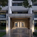 Elegant Modern Architecture Entrance Gate With Stone Portico Lighting And Lush Greenery