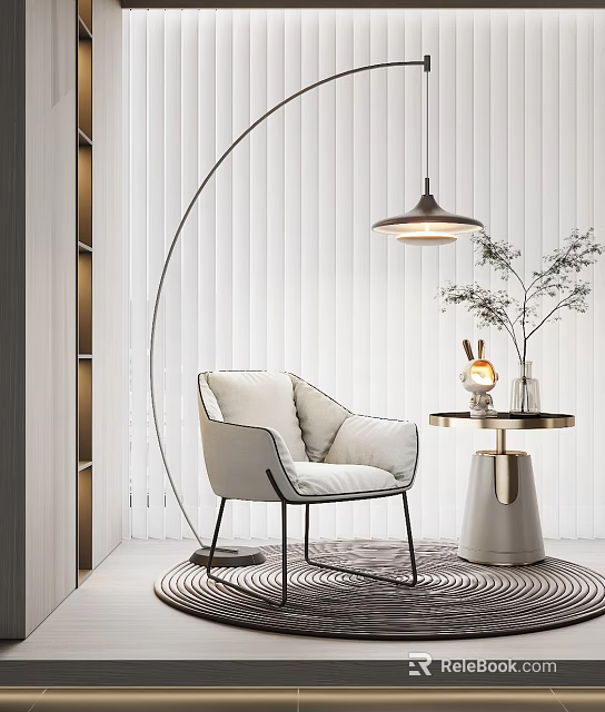 Comfortable Leisure Chair with Soft Cushions in Modern Interior and Round Side Table 3d model 