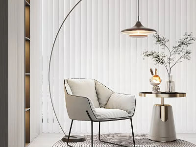 Comfortable Leisure Chair with Soft Cushions in Modern Interior and Round Side Table 3d model