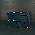 Dark Blue Modern Minimalist Console Side Cabinet With Storage Shelves And Wooden Legs
