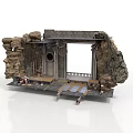 Rock Cave Themed Scene Structure With Interior Platform And Railing Elements 3d model
