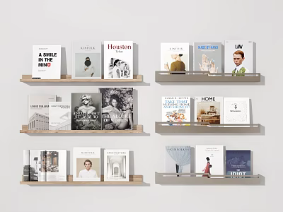Books And Magazines Collection On Wooden Shelves With Various Cover Designs 3d model