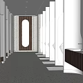 Modern Public Restroom Interior With White Columns Black Panel Urinals Terrazzo Floor And Lighting