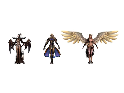 Game Movie Characters With Winged Designs Armor Costumes And Varied Outfits 3d model