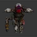Cybernetic Character With Biological Head And Heavy Weapon In Metallic Armor