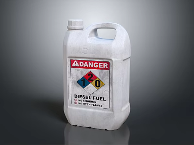 White Plastic Diesel Fuel Container With Danger Sign And Label 20 3d model