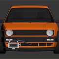 Orange Vintage Sedan With Gold Wheels And Reflective Surface On Dark Background