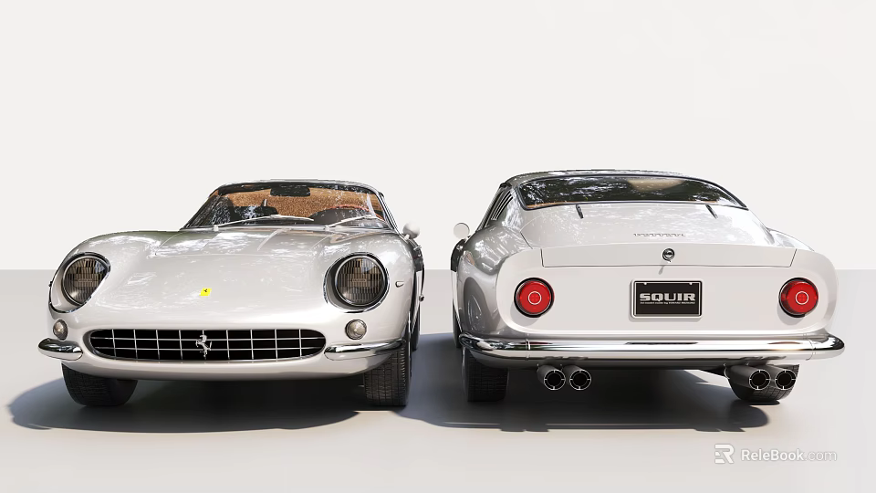 White Ferrari Classic Sports Cars Daytona Model Convertible And Hardtop Parked Side By Side 3d model 