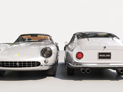 White Ferrari Classic Sports Cars Daytona Model Convertible And Hardtop Parked Side By Side 3d model