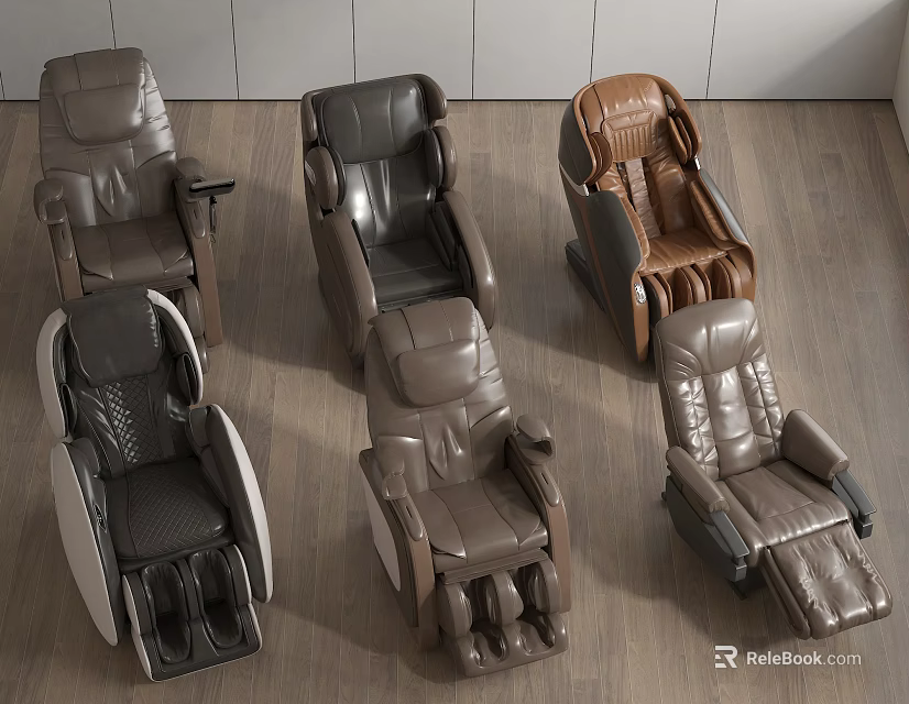 Multiple Styles of Leather Massage Chairs in Different Colors and Designs 3d model 