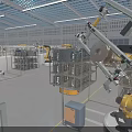 Industrial Factory Interior With Automated Robotic Arms And Production Lines