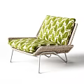 Green Leaf Pattern Outdoor Chairs With Wicker Design And Metal Frame Ottoman 3d model