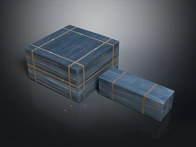Blue Wooden Boxes Secured With Yellow Straps Large And Small Sizes 3d model