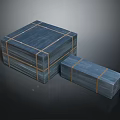 Blue Wooden Boxes Secured With Yellow Straps Large And Small Sizes