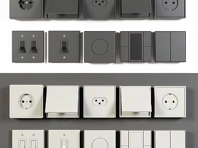 Modern Gray And White Switch Panels With Various Switches Sockets And Contemporary Designs 3d model