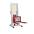 Manual Hydraulic Stacker With Red Forks White Frame Blue Handle And Wheels