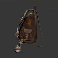 Vintage Brown Backpack With Circular Blue Gemstone Metal Buckles Pendants And Steampunk Design