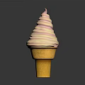 Creamy Pink And White Swirl Ice Cream In Golden Waffle Cone