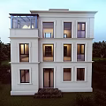Detached Villa Exterior Design Classic Style Three Story Large Windows Front Porch Lush Greenery Surroundings