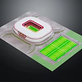 Aerial View Of 3D Rendered Stadium With Green Field And Surrounding Track