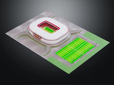 Aerial View Of 3D Rendered Stadium With Green Field And Surrounding Track 3d model