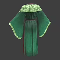 Traditional Green And Red Robe With Flowing Sleeves And Decorative Patterns