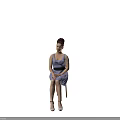 Woman Sitting On A Chair In Blue Dress With Black Belt And High Heels