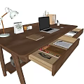Modern Desk and Chair Table Lamp Books 3d model
