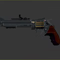 Modern Revolver With Red Wooden Grip Metallic Body Tactical Sight And Decorative Gold Accents