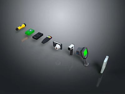 Different Types of Modern Handheld Equipment Including Scanners Remotes And Tools 3d model