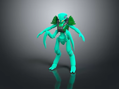 Green Game Movie Character 3D Model With Multiple Limbs And Armored Exoskeleton 3d model