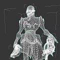 Black Mechanical Humanoid Figure With Green Glowing Accents And Gold Metallic Details