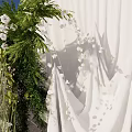 Floral Decor Installation With White Drapery Green Foliage And Hanging White Flowers For Event Backdrop
