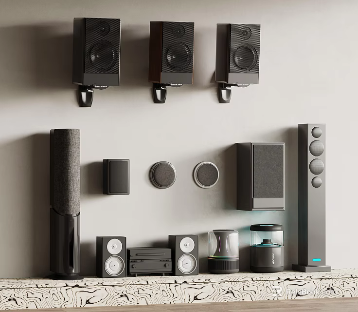 Various Types Of Audio Speakers Including Wall Mounted Floor Standing And Compact Designs 3d model 