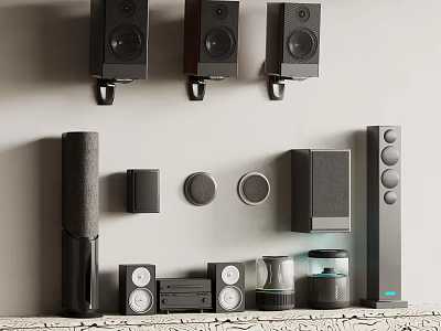 Various Types Of Audio Speakers Including Wall Mounted Floor Standing And Compact Designs 3d model