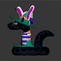 Colorful Decorated Snake With Hat Ears Striped Body And Neon Green Pattern