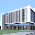 Modern Office Building Exterior With Vertical Stripes Glass Curtain Wall And Dark Base