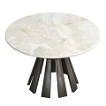 Modern Round Marble Top Dining Table With Black Geometric Pedestal Base Design